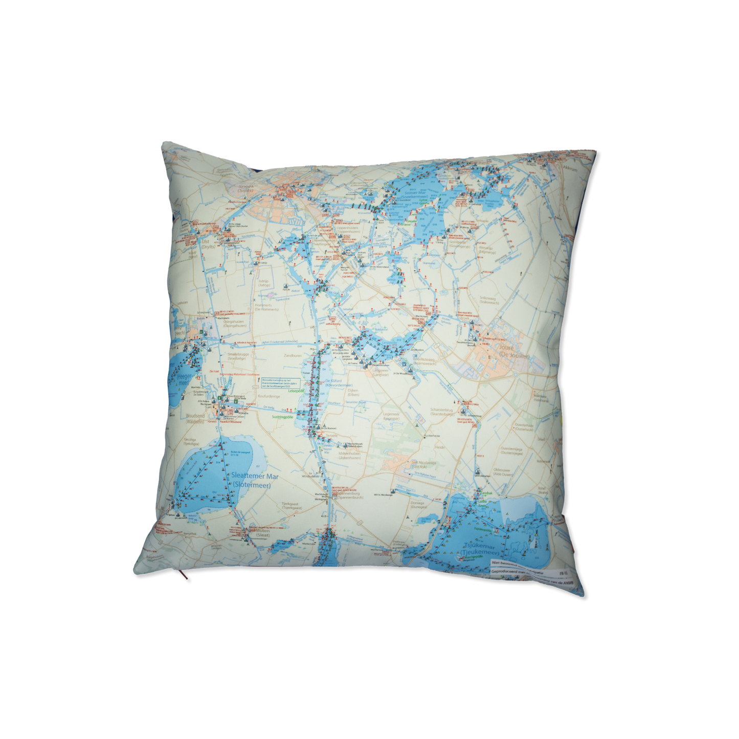 Sierkussen met een vaarkaart van de Friese Meren.