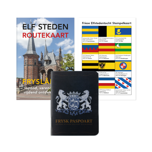 Bundel van Elfstedenroutekaart, stempelkaart en Fries paspoort
