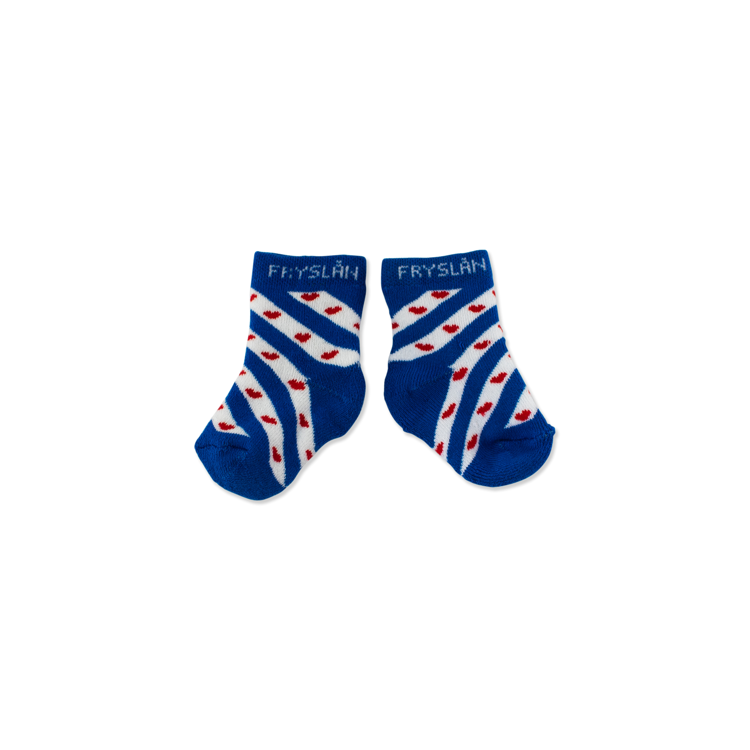 Babysokjes met het ontwerp van de Friese vlag.
