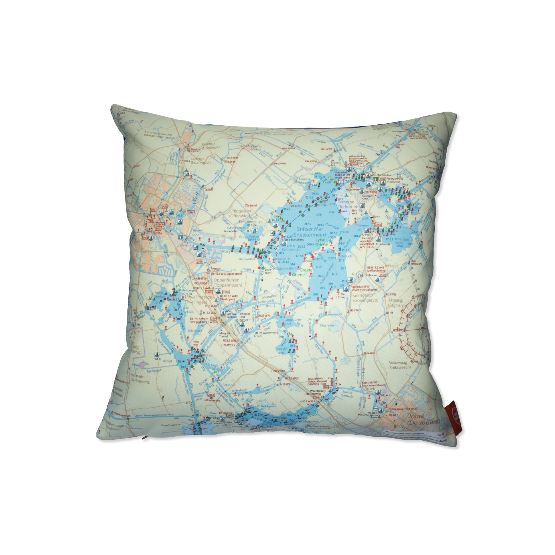 Sierkussen met een vaarkaart van de Friese Meren.