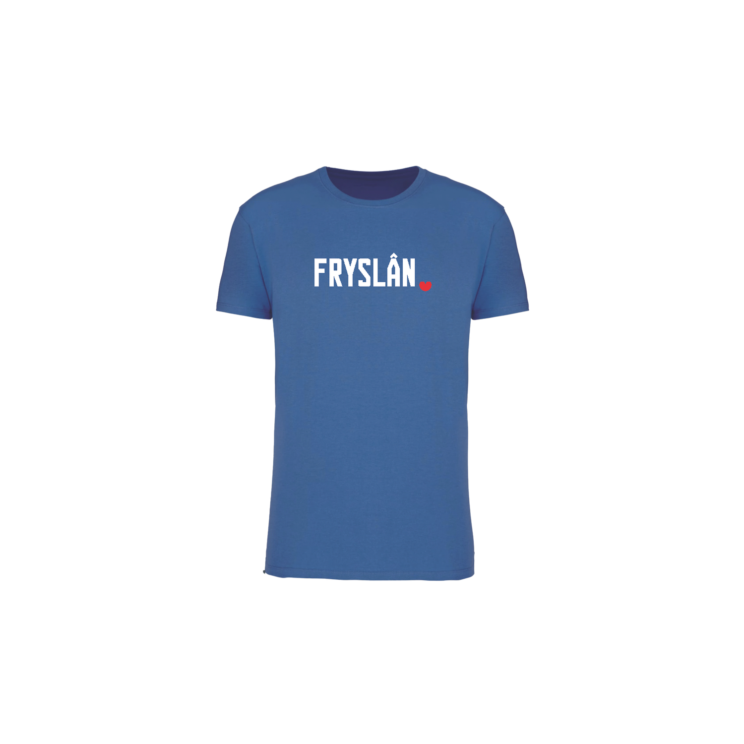 Blauw T shirt met tekst Fryslân en een klein rood hartje