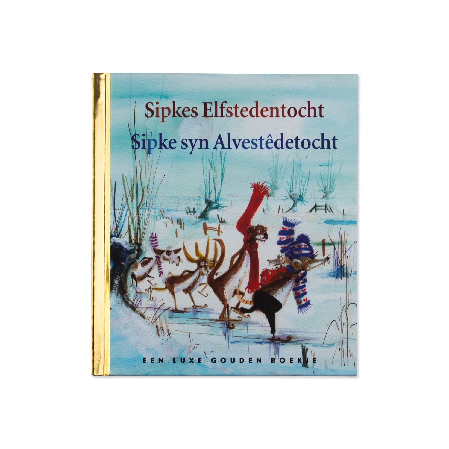 Boekomslag van Sipkes Elfstedentocht met schaatsende dieren op het ijs.