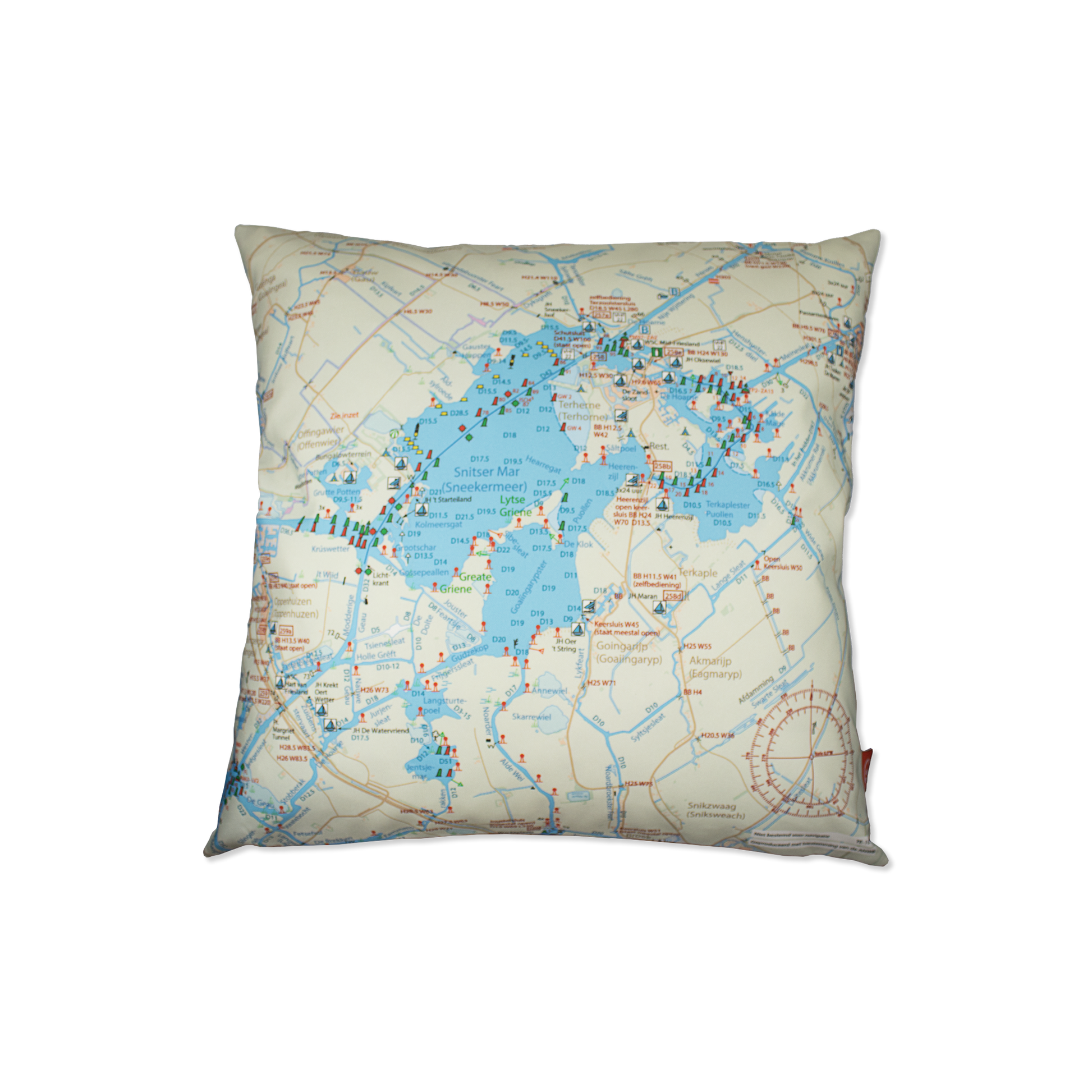Sierkussen met een vaarkaart van de Friese Meren.